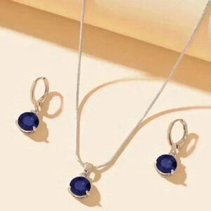 Sapphire Gemstone Jewelry Set: Sterling Silver 925, Tarnish Free